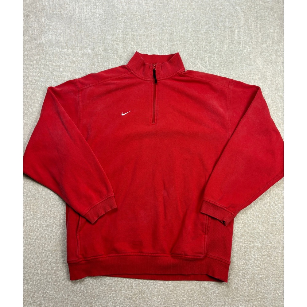 Nike Mens Red Quarter Zip Sweatshirt Fleece Pullover Swoosh Logo Size L